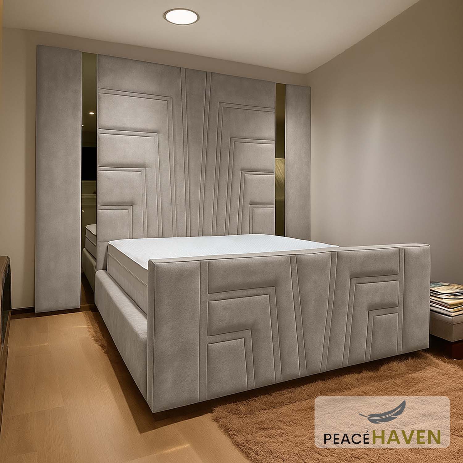 Sono Glass Geometric Headboard & Mirror Panel Bed