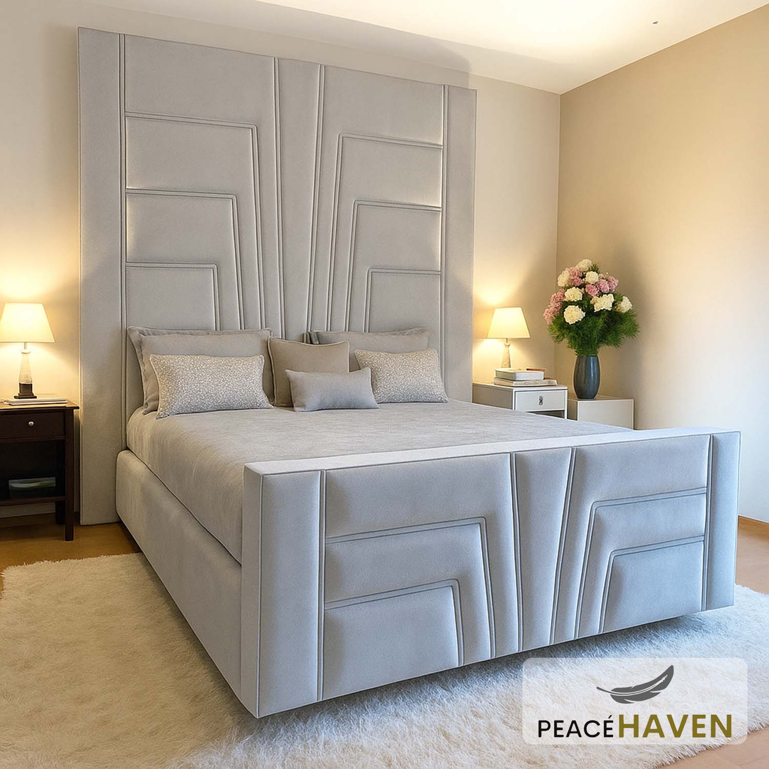 Sono Signature Bed – Ivory Geometric Panel Bed