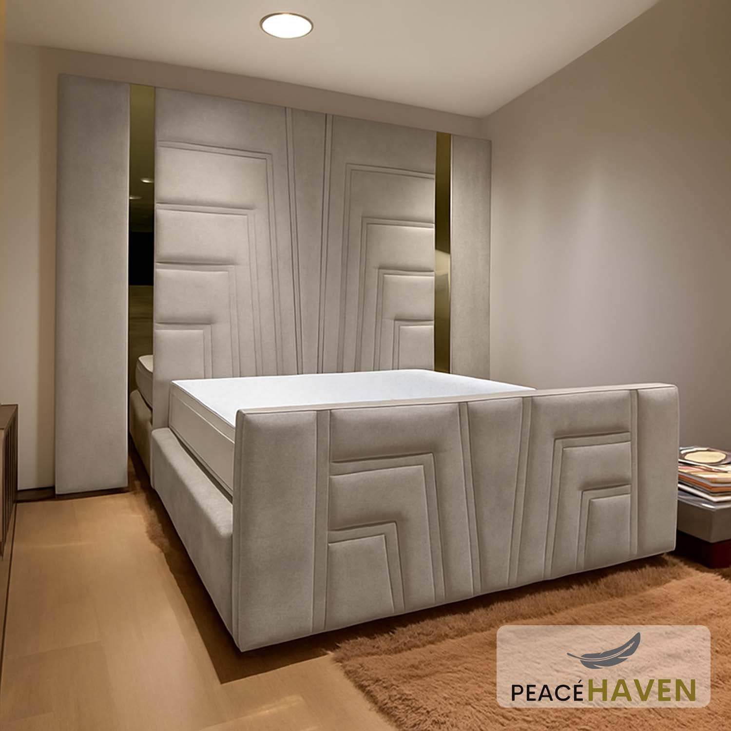 Sono Glass Geometric Headboard & Mirror Panel Bed