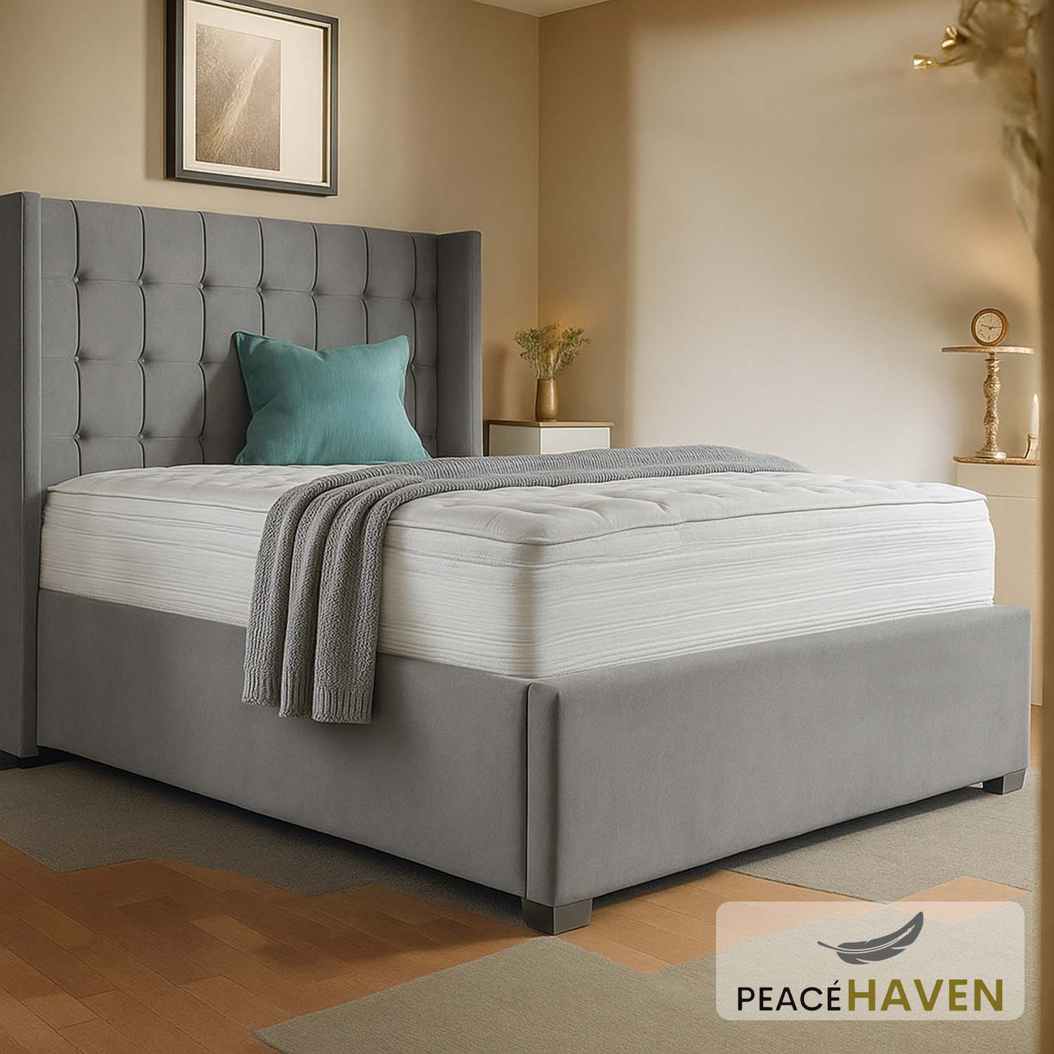Jasmin Grid Tufted Headboard Bed