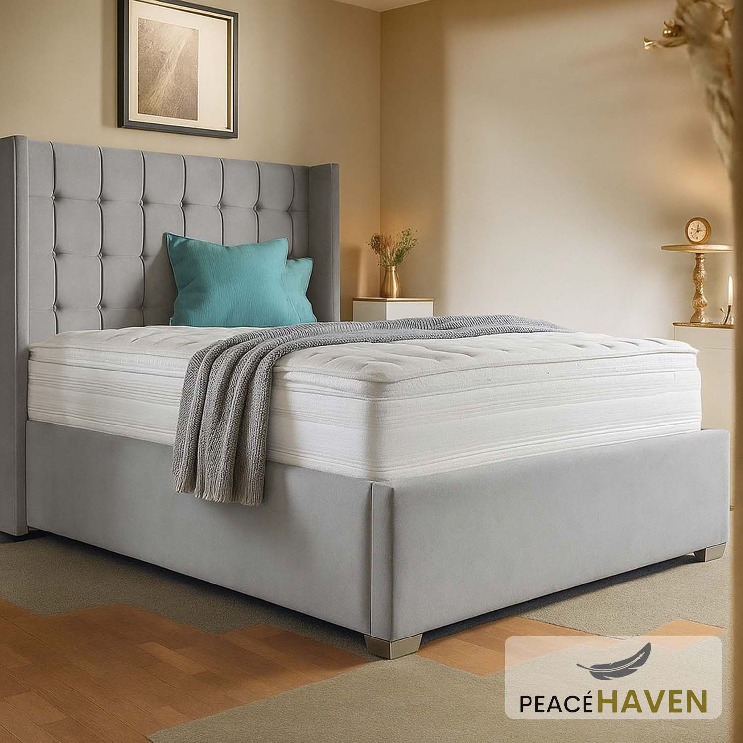 Jasmin Grid Tufted Headboard Bed