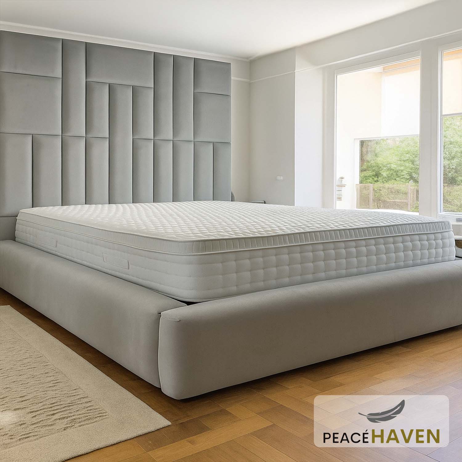 Midland Oversized Grid Panel Headboard Bed