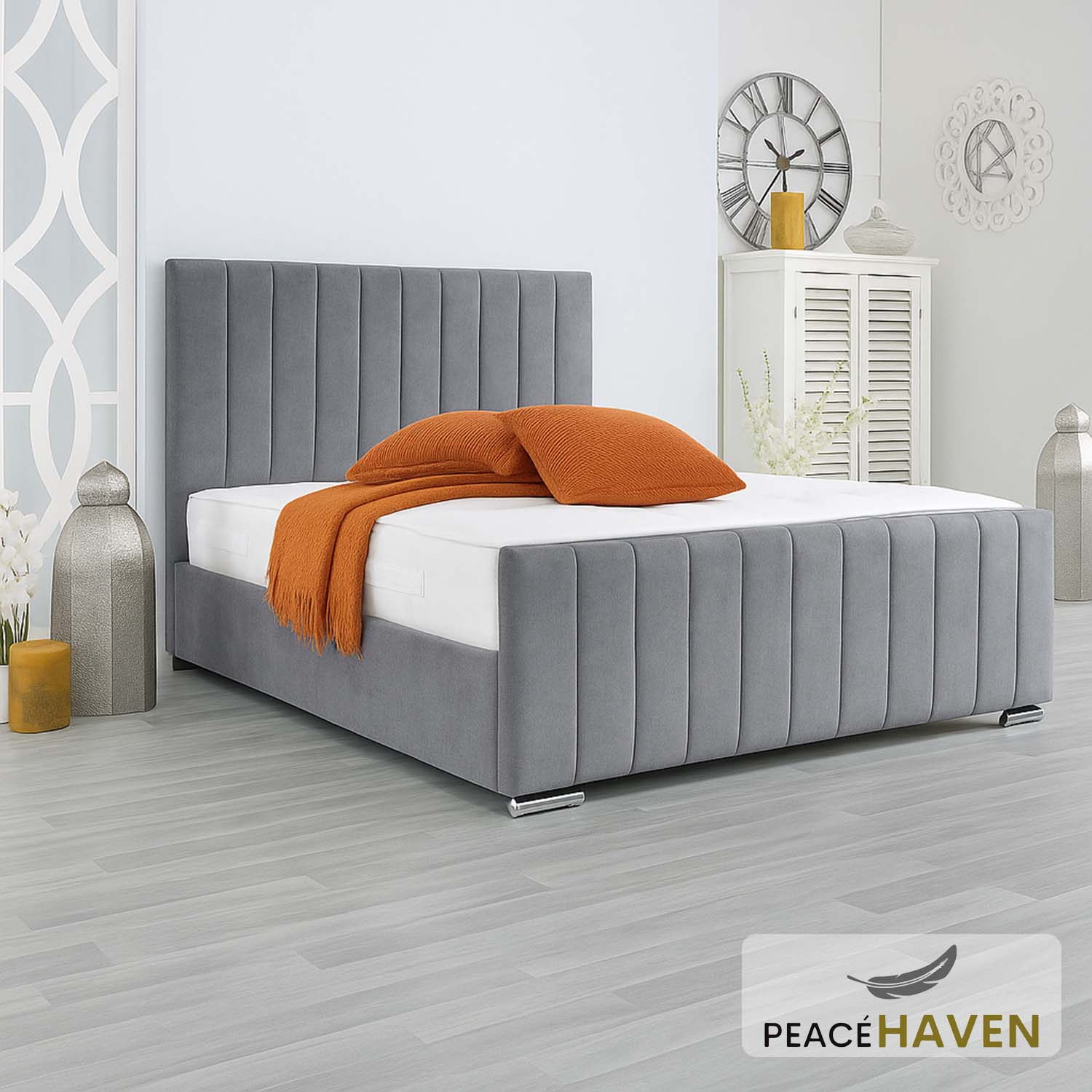 Upholstered Wooden Bed Frame with Headboard & Footboard