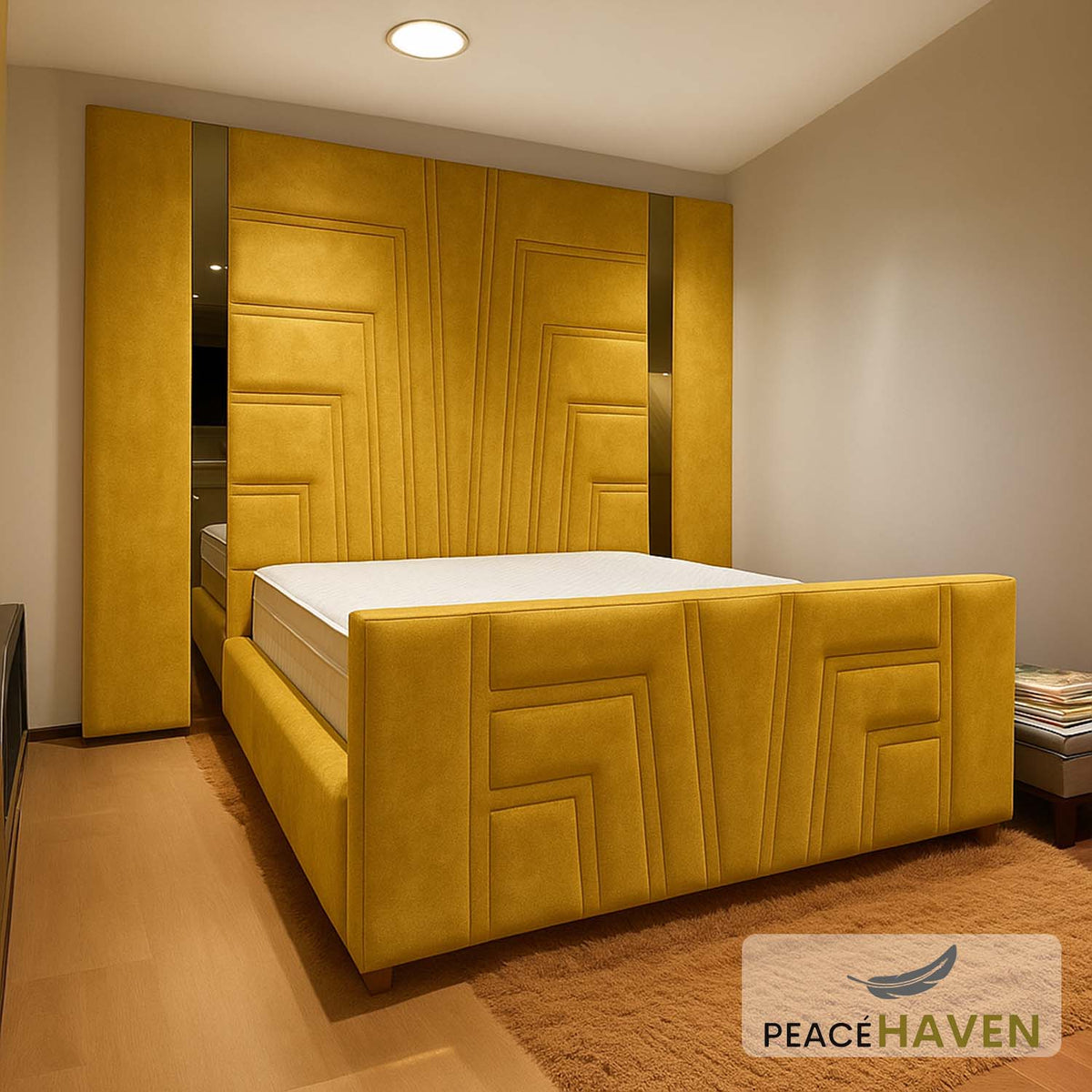 Sono Glass Geometric Headboard & Mirror Panel Bed