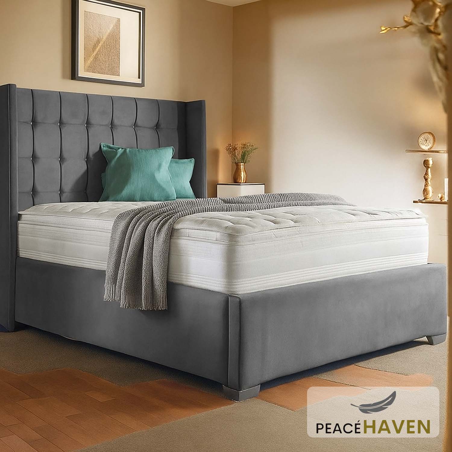 Jasmin Grid Tufted Headboard Bed
