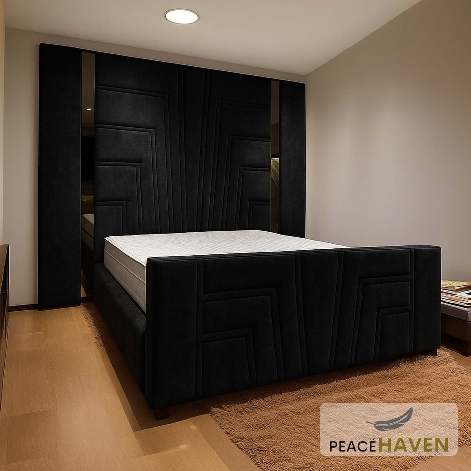 Sono Glass Geometric Headboard & Mirror Panel Bed