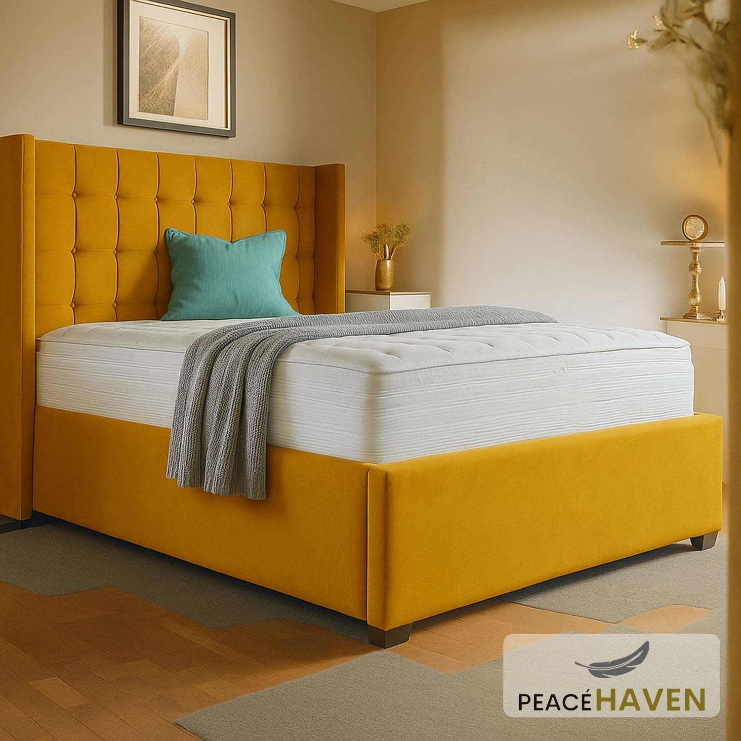 Jasmin Grid Tufted Headboard Bed