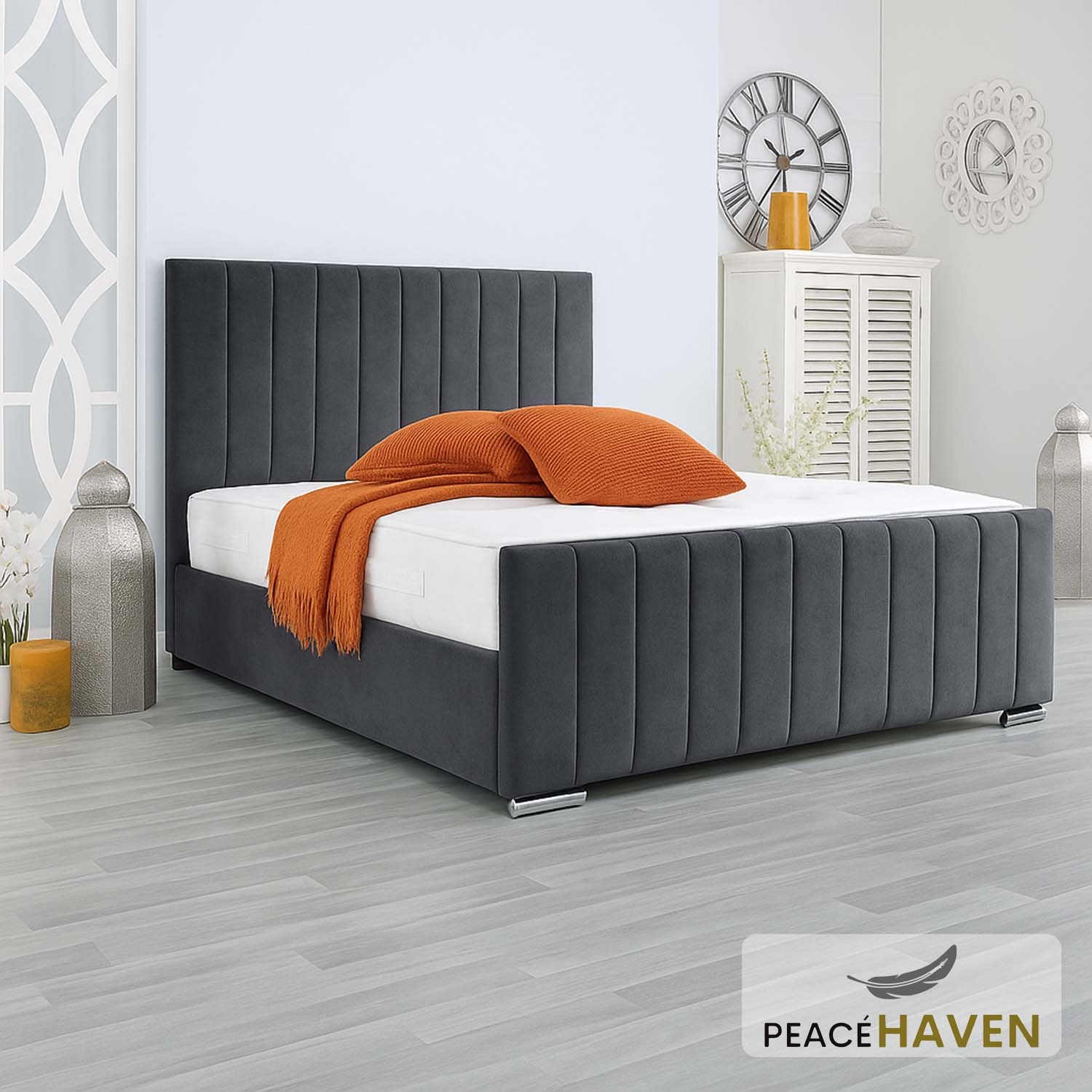 Upholstered Wooden Bed Frame with Headboard & Footboard