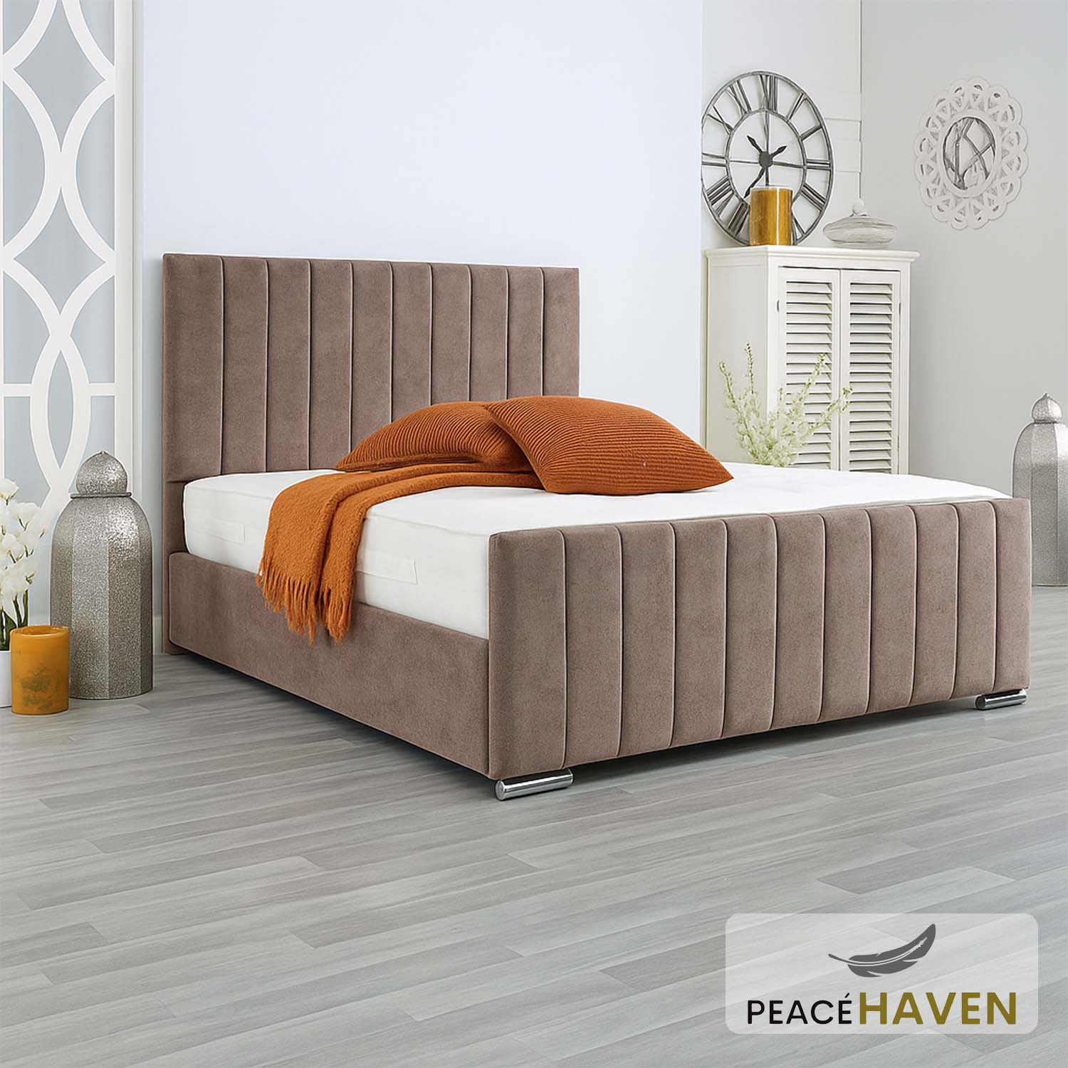 Upholstered Wooden Bed Frame with Headboard & Footboard