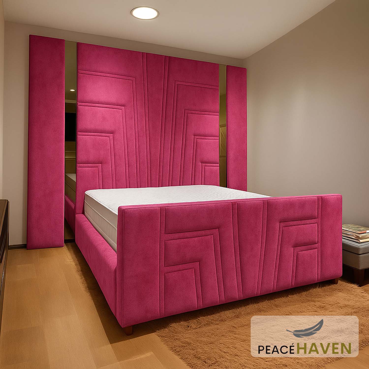 Sono Glass Geometric Headboard & Mirror Panel Bed