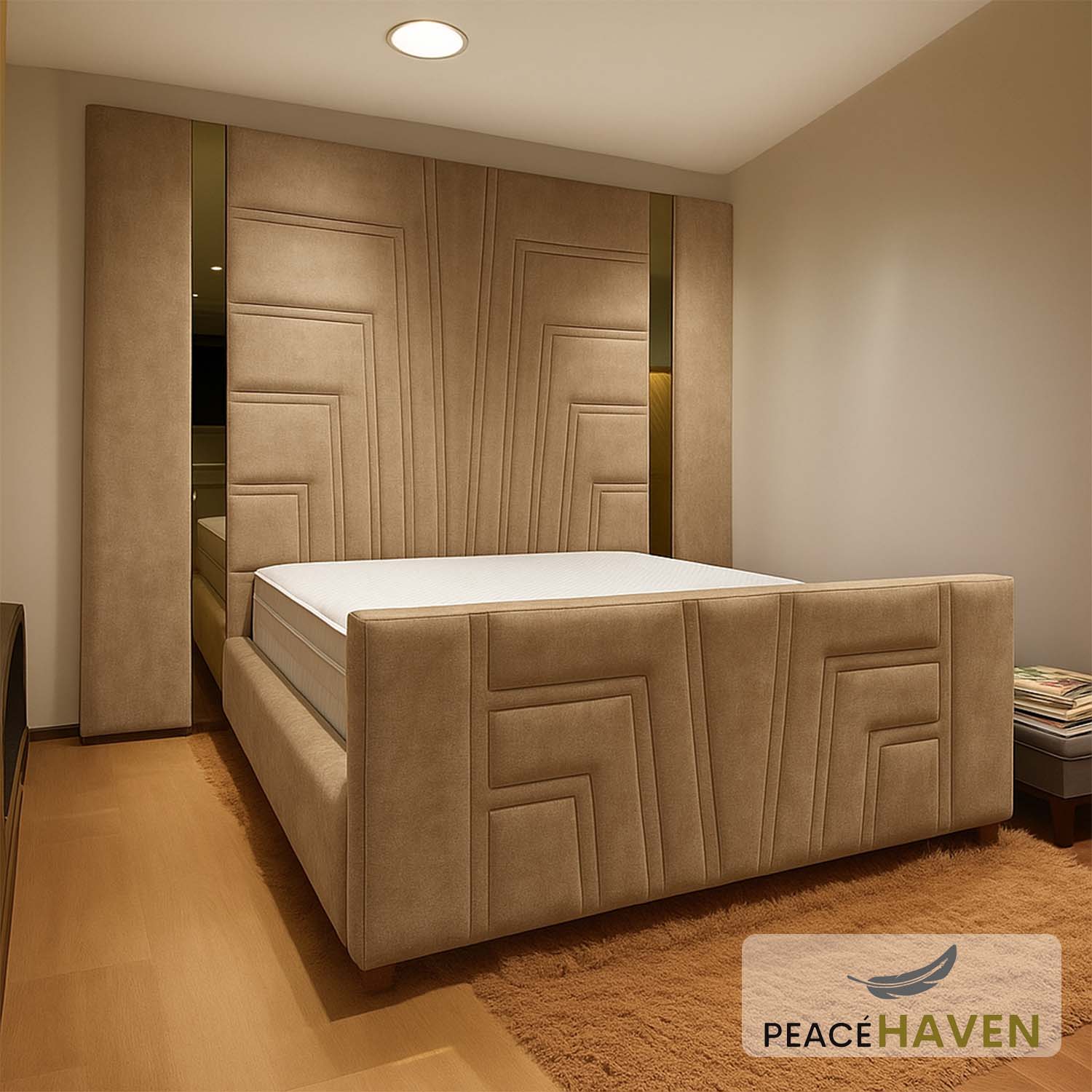 Sono Glass Geometric Headboard & Mirror Panel Bed